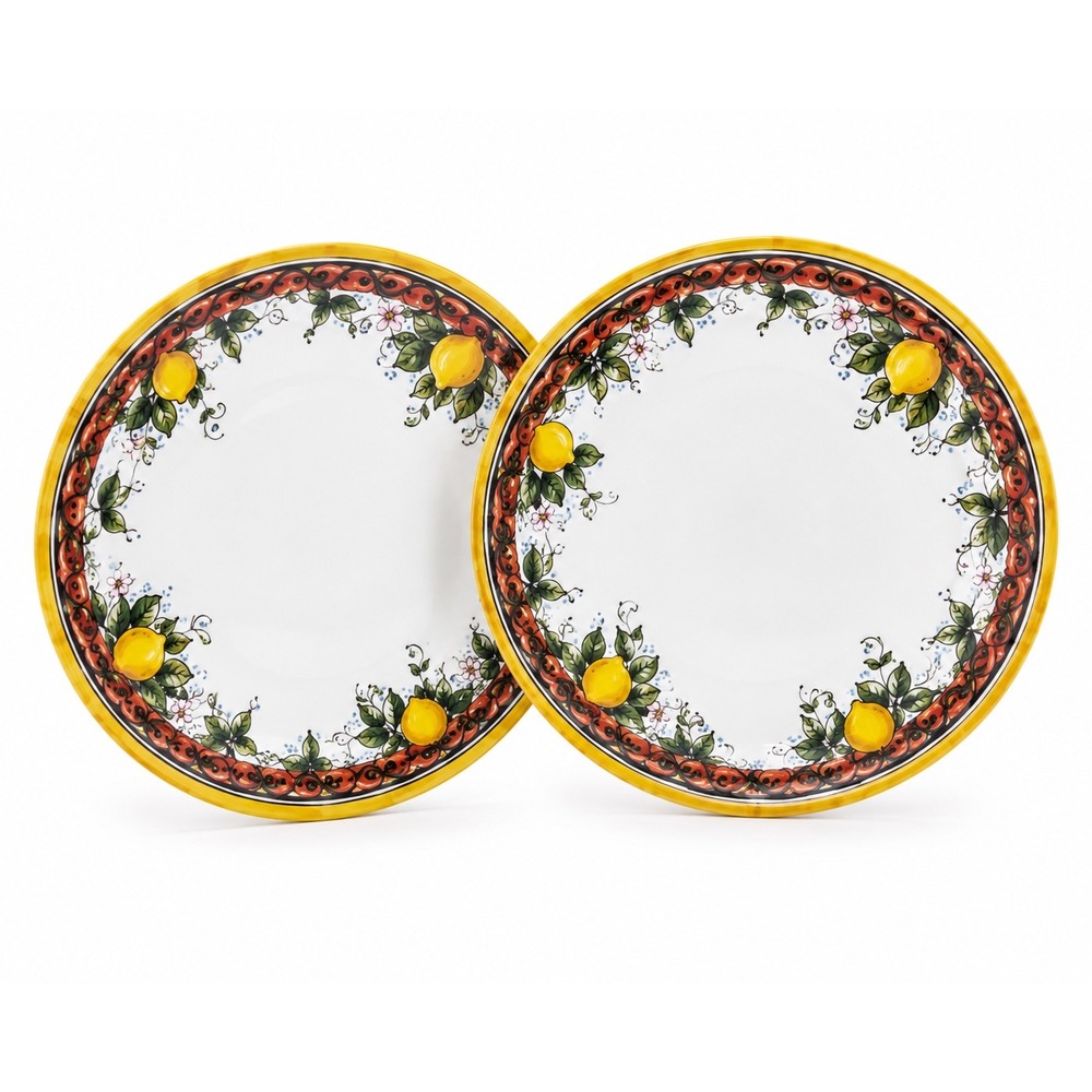 2 Deruta Italy Limoni Positano 9" Plates Hand Painted-Gialletti Pimpinelli Stamp